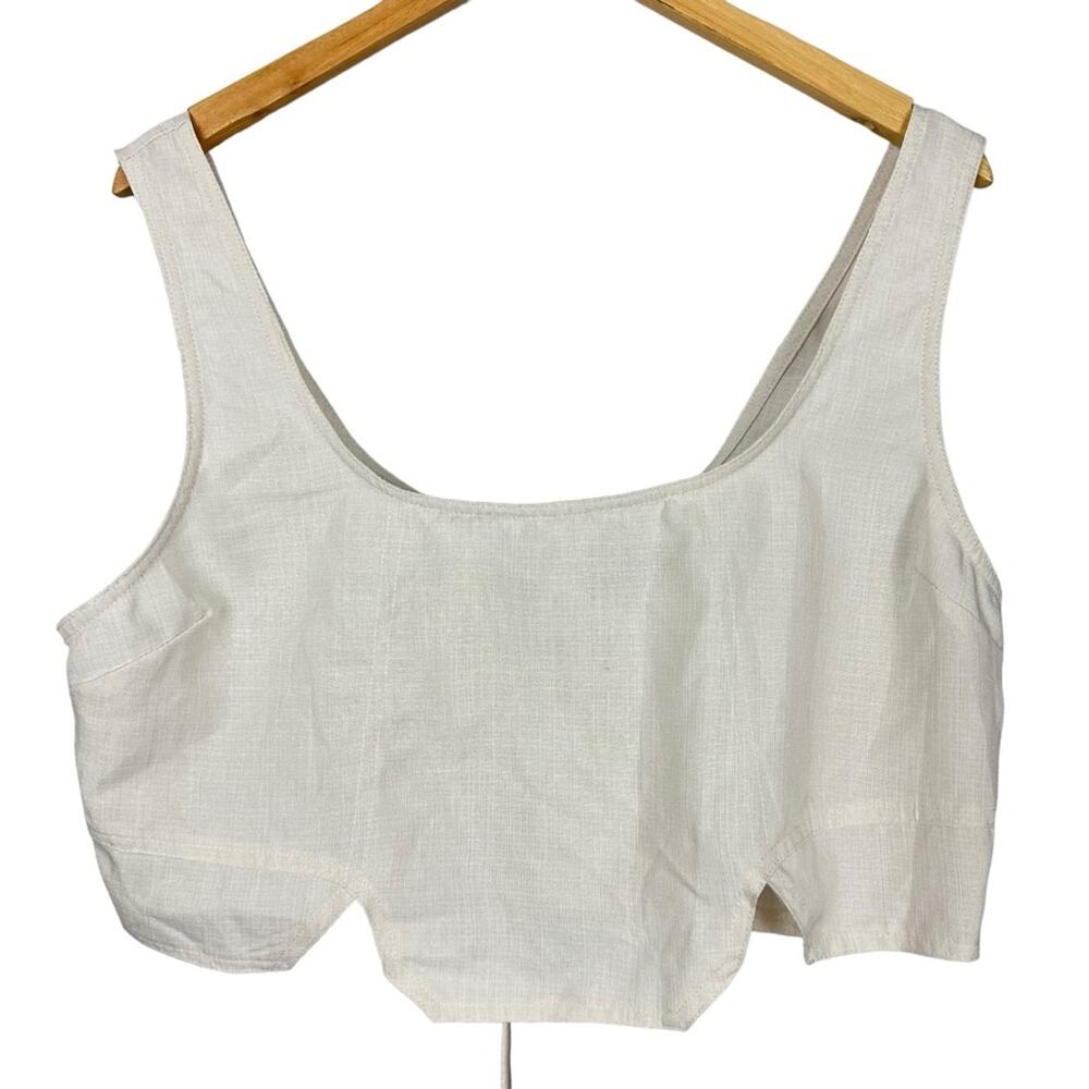 Pretty Little Thing Plus Cream Linen Lace Up Back Crop Top Size US 14 NWT